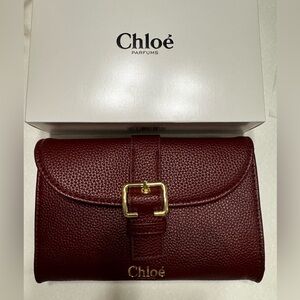 Chloe Burgundy Leather Clutch with Gold Buckle